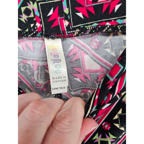 Lularoe OS One Size Womens Leggings Pink Black Aztec Print - Picture 2 of 3